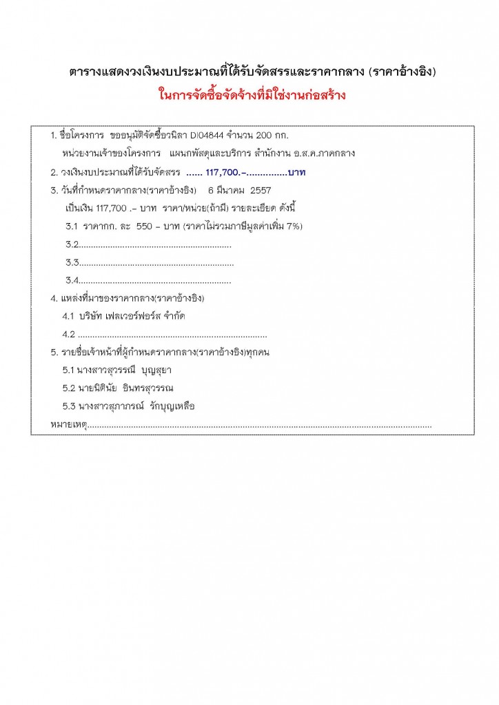 ราคากลางจัดซื้อวนิลา DIO4844 จำนวน 200 กก.